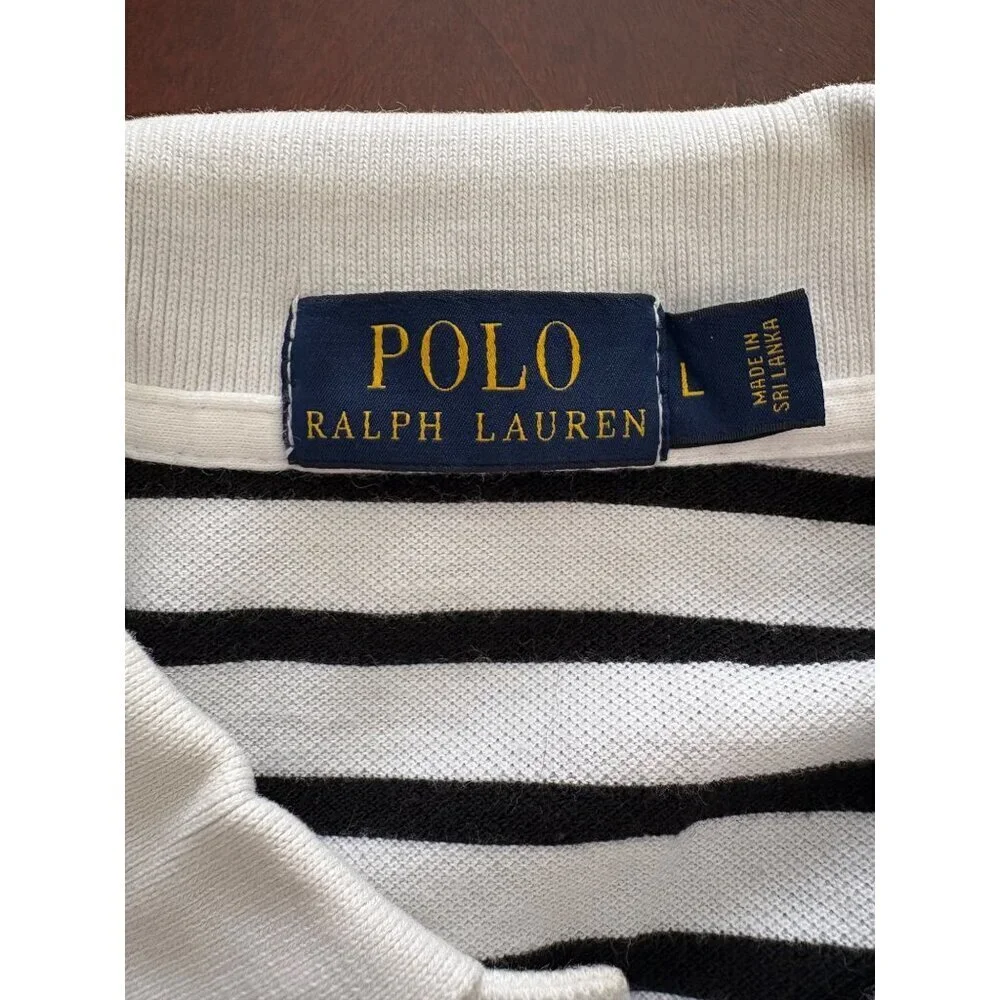 Polo Ralph Lauren Like New Classic Fit Striped Polo Shirt Black & White Large